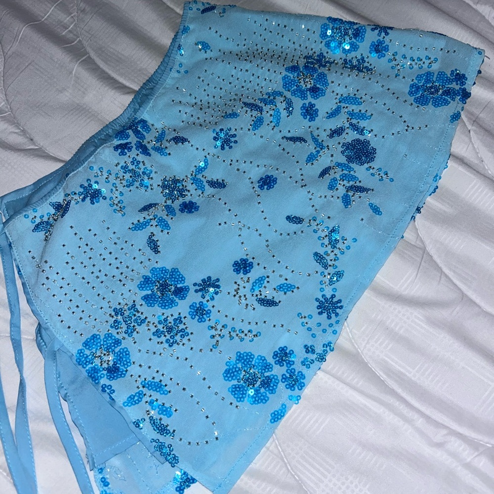 SHEIN Light Blue Sequin Floral Mini Skirt - Picture 2 of 2
